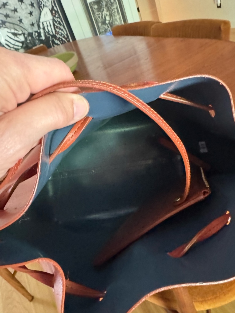 Mansur Graviel Bucket Bag - Veg Tanned with blue leather interior - Picture 7 of 7